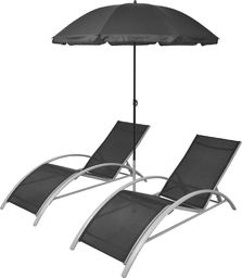  vidaXL Leżaki z parasolem, aluminiowe, czarne
