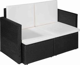  vidaXL 2 osobowa sofa ogrodowa z poduszkami, polirattan, czarna (44179)