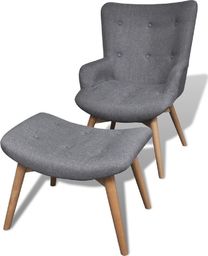  vidaXL Tapicerowany fotel z podnóżkiem, szary, materiałowy