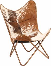 vidaXL Krzesło motyl, brązowo-białe, naturalna kozia skóra