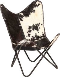 vidaXL Krzesło motyl, czarno-białe, naturalna kozia skóra