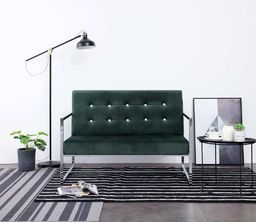  vidaXL 2-osobowa sofa z podłokietnikami, ciemnozielona, chrom, aksamit