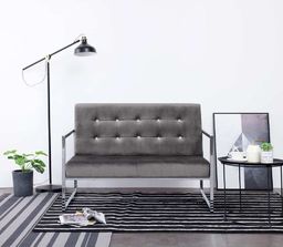  vidaXL 2-osobowa sofa z podłokietnikami, ciemnoszara, chrom i aksamit