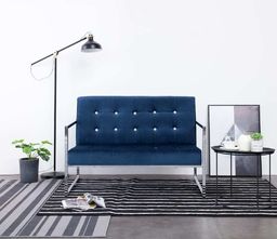  vidaXL 2-osobowa sofa z podłokietnikami, niebieska, chrom i aksamit