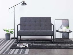  vidaXL 2-osobowa sofa z podłokietnikami, ciemnoszara, stal i tkanina