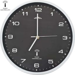 vidaXL sterowany radiowo zegar z mechanizmem kwarcowym, 31 cm, czarny