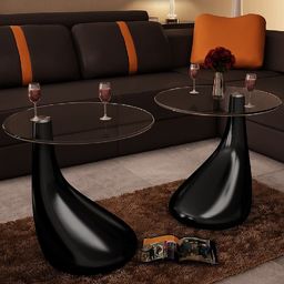  vidaXL 2 czarne stoliki z okrągłym, szklanym blatem, wysoki połysk