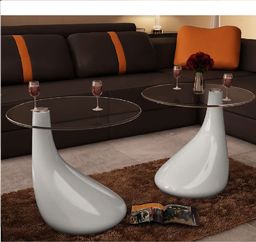  vidaXL 2 białe stoliki z okrągłym, szklanym blatem, wysoki połysk