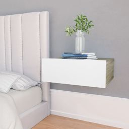 vidaXL Wisząca szafka nocna, biel i dąb Sonoma, 40x30x15 cm (800316) - 800316