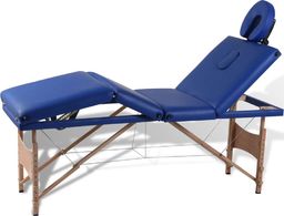  vidaXL Niebieski składany stół do masażu 4 strefy z drewnianą ramą