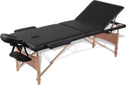  vidaXL Czarny składany stół do masażu 3 strefy z drewnianą ramą