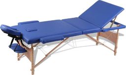  vidaXL Niebieski składany stół do masażu 3 strefy z drewnianą ramą