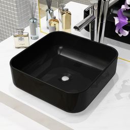 Umywalka vidaXL Ceramiczna umywalka kwadratowa, 38 x 38 x 13,5 cm, czarna
