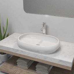 Umywalka vidaXL Umywalka z baterią mieszającą, ceramiczna, owalna, biała