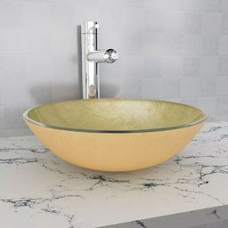 Umywalka vidaXL Umywalka z hartowanego szkła 42 cm, kolor złota