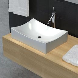 Umywalka vidaXL Umywalka łazienkowa, biała porcelana nietypowy kształt
