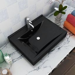 Umywalka vidaXL Umywalka prostokątna z otworem na kran, czarna, 60 x 46 cm