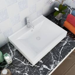 Umywalka vidaXL Luksusowa umywalka prostokątna z otworem na kran, biała