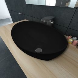 Umywalka vidaXL Luksusowa ceramiczna umywalka, owalna, czarna, 40 x 33 cm