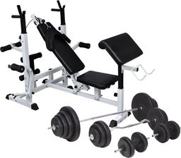 vidaXL Ławka do ćwiczeń z zestawem sztang i hantli, 120 kg