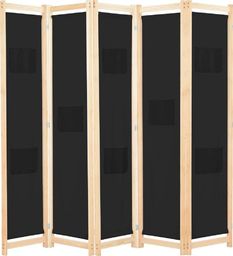 vidaXL Parawan 5-panelowy, czarny, 200 x 170 x 4 cm, tkanina