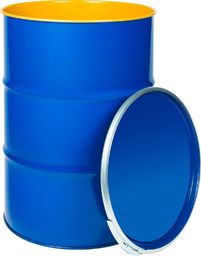 Beczkopol Beczka stalowa metalowa OH 212L z rowkami zdejmowane wieko niebieska wnętrze lakierowane Beczka stalowa metalowa OH 212L zdejmowane wieko niebieska UN 1A2/Y1,5/150