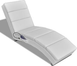  vidaXL Rozkładany fotel masujący, biały, sztuczna skóra