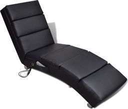  vidaXL Rozkładany fotel masujący, czarny, sztuczna skóra
