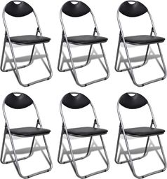 vidaXL Składane krzesła stołowe, 6 szt., czarne, sztuczna skóra i stal