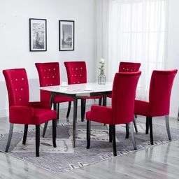  vidaXL Krzesła stołowe z podłokietnikami, 6 szt., czerwone, aksamitne