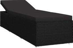  vidaXL leżak ogrodowy z poduszką, polirattan, czarny (46221)