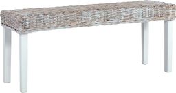 vidaXL Ławka, 110 cm, biała, rattan kubu i lite drewno mango