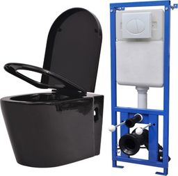 Zestaw podtynkowy vidaXL Podwieszana toaleta ceramiczna ze spłuczką, czarna