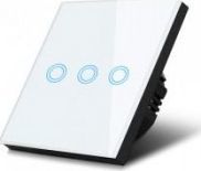  Maclean Dotykowy włącznik światła, potrójny, szklany, biały z okrągłym przyciskiem, wymiary 86x86mm (MCE705)