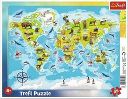  Trefl Puzzle 25 el. ramkowe Mapa świata ze zwierzętami