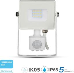 Naświetlacz V-TAC Projektor LED 10W 800lm 6400K Dioda SAMSUNG z czujnikiem ruchu PIR Biały IP65 435
