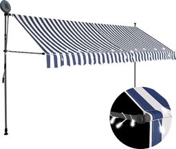 vidaXL Ręcznie zwijana markiza z LED, 350 cm, niebiesko-biała