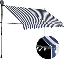 vidaXL Ręcznie zwijana markiza z LED, 300 cm, niebiesko-biała