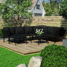  vidaXL 8 częściowy zestaw wypoczynkowy do ogrodu, z poduszkami, PVC, czarny (48592)