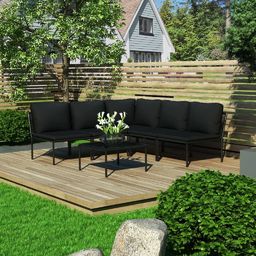  vidaXL 6 częściowy zestaw wypoczynkowy do ogrodu, z poduszkami, PVC, czarny (48588)