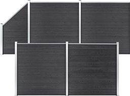  vidaXL Ogrodzenie WPC, 4 panele kwadratowe, 1 skośny 792x186 cm, szare