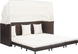  vidaXL Rozkładane łóżko ogrodowe z zadaszeniem, rattan PE, brązowe