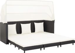  vidaXL VidaXL Rozkładane łóżko ogrodowe z zadaszeniem, rattan PE, czarne