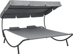  vidaXL leżak ogrodowy z baldachimem i poduszkami, szary (48070)