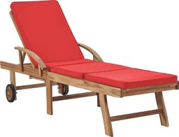  vidaXL leżak z poduszką, lite drewno tekowe, czerwony (48026)