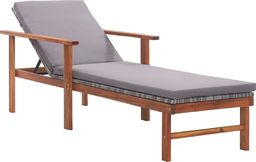  vidaXL leżak z poduszką, polirattan i lite drewno akacjowe, szary (48705)