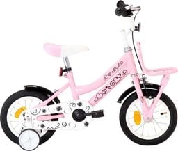  vidaXL Rower dla dzieci z bagażnikiem 12 cali biało-różowy