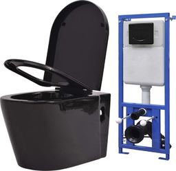 Zestaw podtynkowy vidaXL VidaXL Podwieszana toaleta ceramiczna ze spłuczką podtynkową, czarna