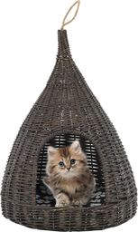  vidaXL VidaXL Domek dla kota z poduszką, szary, 40x60 cm, wiklina, tipi