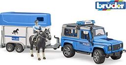  Bruder Land Rover Defender Policja z przyczepą dla konia, figurką konia i policjanta (02588)
